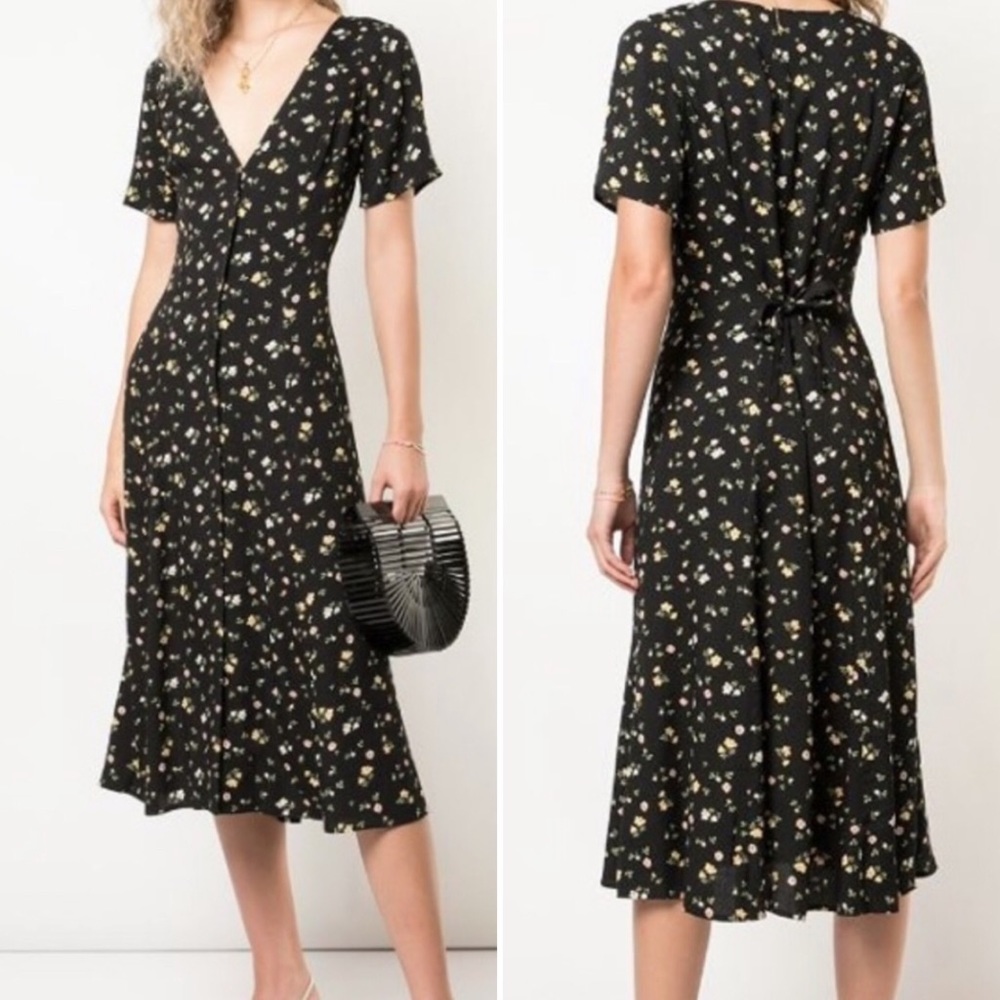 Reformation Locklin Floral Midi Dress V Neck